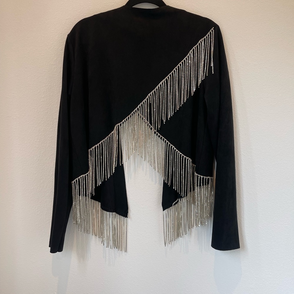 Black suede rhinestone fringe top